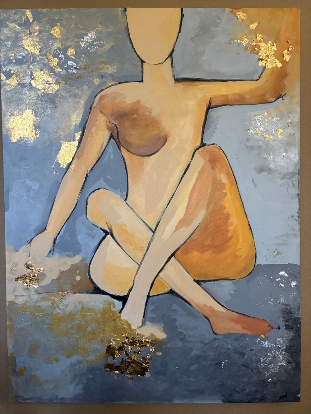 Contemporary Abstract Female Form Wall Art - Gold & Blue